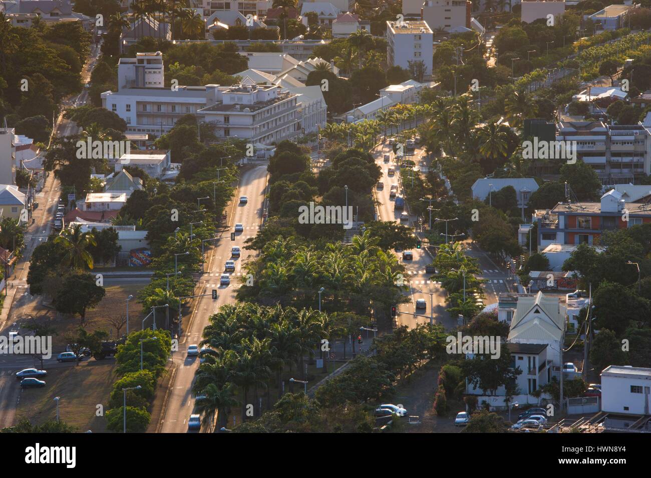 France, Reunion Island, StDenis, city and Rue Bertin from La Montaigne, sunrise Stock Photo Alamy