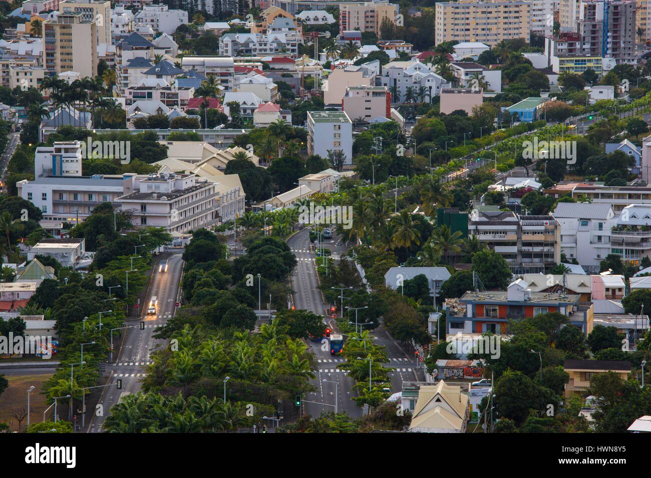 France, Reunion Island, StDenis, city and Rue Bertin from La Montaigne, sunrise Stock Photo Alamy