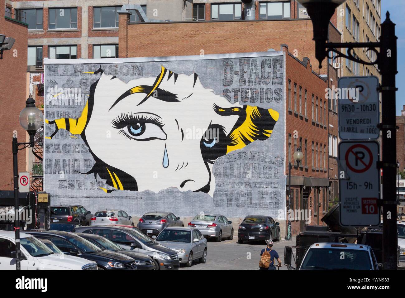 Canada, Province of Quebec, Montreal Work of the British Dean Stockton called D * Face for the festival Mural 2016 Growing up in a working-class suburb of London, D * Face is passionate about graffiti culture, but also for hip-hop, punk music and popular cartoons Stock Photo
