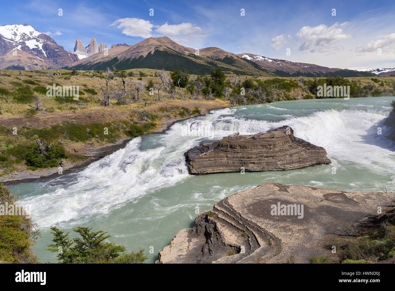 Chile, Patagonia, Aysen region, Torres del Paine national park, Paine waterfall Stock Photo