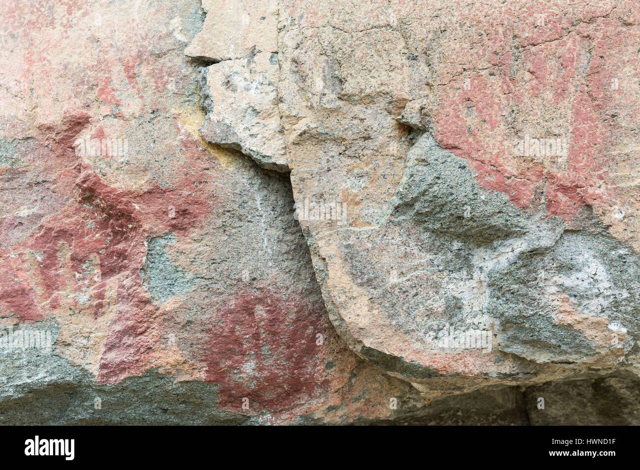 Chile, Patagonia, Aysen region, Villa Cerro Castillo, Carretera Austral, archaeological site El Paredon de las Manos, the Hands wall Stock Photo