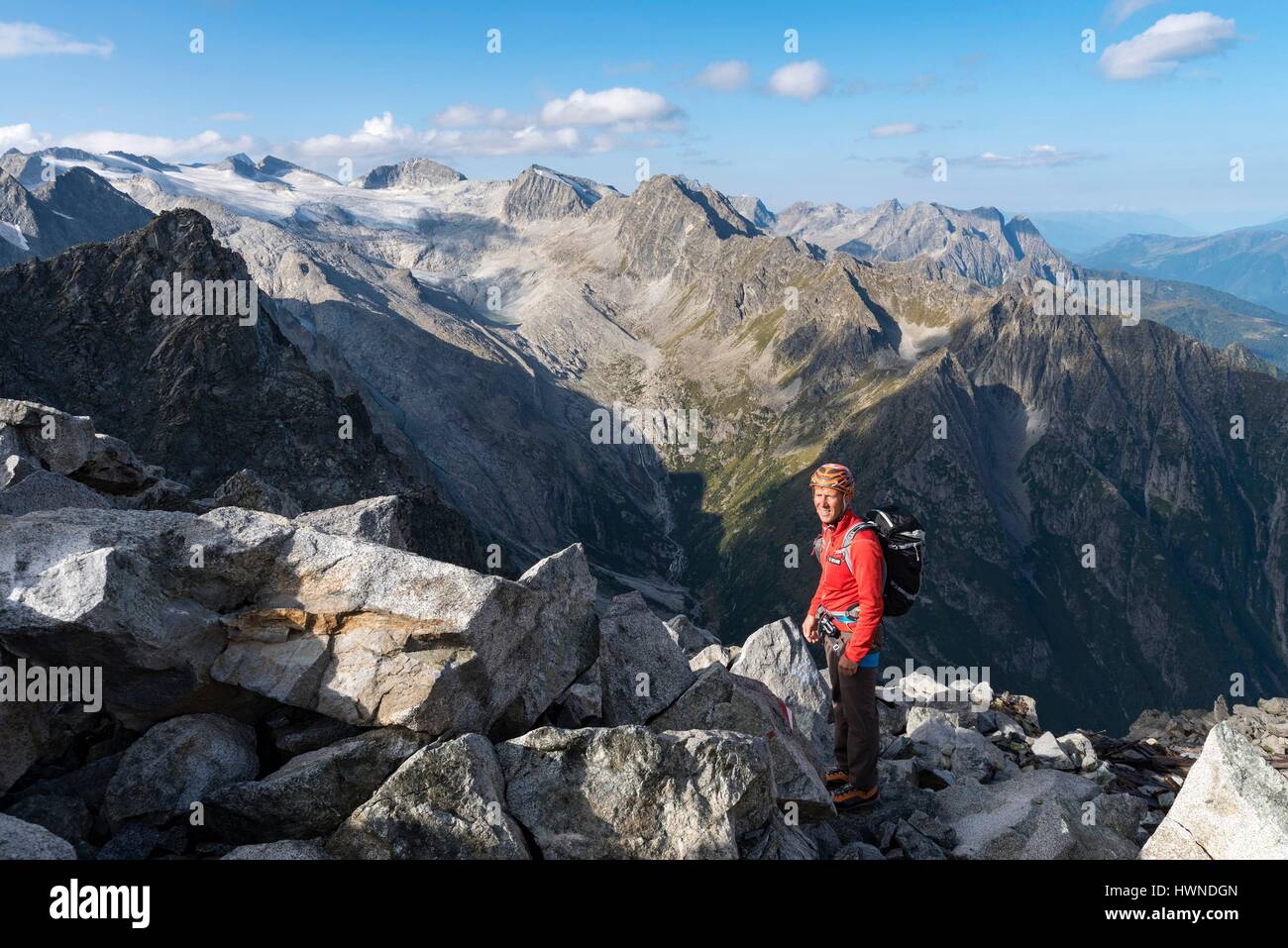 Italy, Lombardy, Temu, Stefano Benedetti mountain guide and coach of the Italian ski mountaineering team Stock Photo