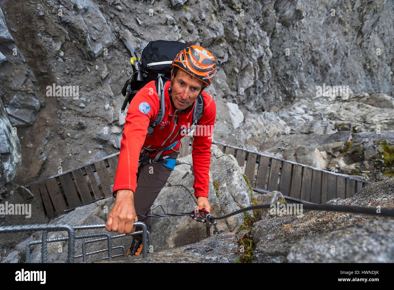 Italy, Lombardy, Temu, Stefano Benedetti mountain guide and coach of the Italian ski mountaineering team Stock Photo