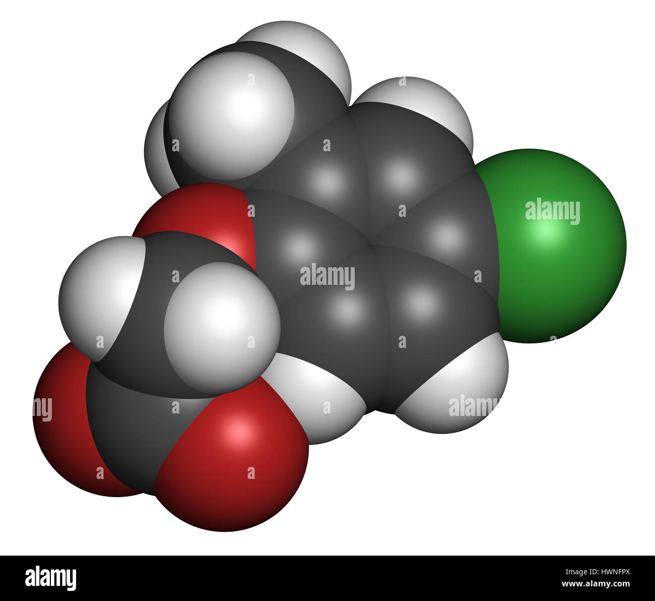 MCPA (2methyl4chlorophenoxyacetic acid) herbicide molecule. 3D