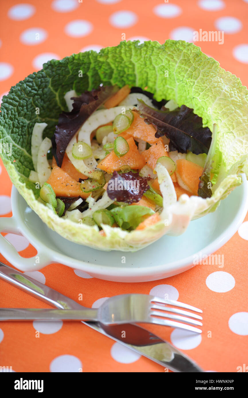 Salade melon et fenouil jeunes pousses Stock Photo