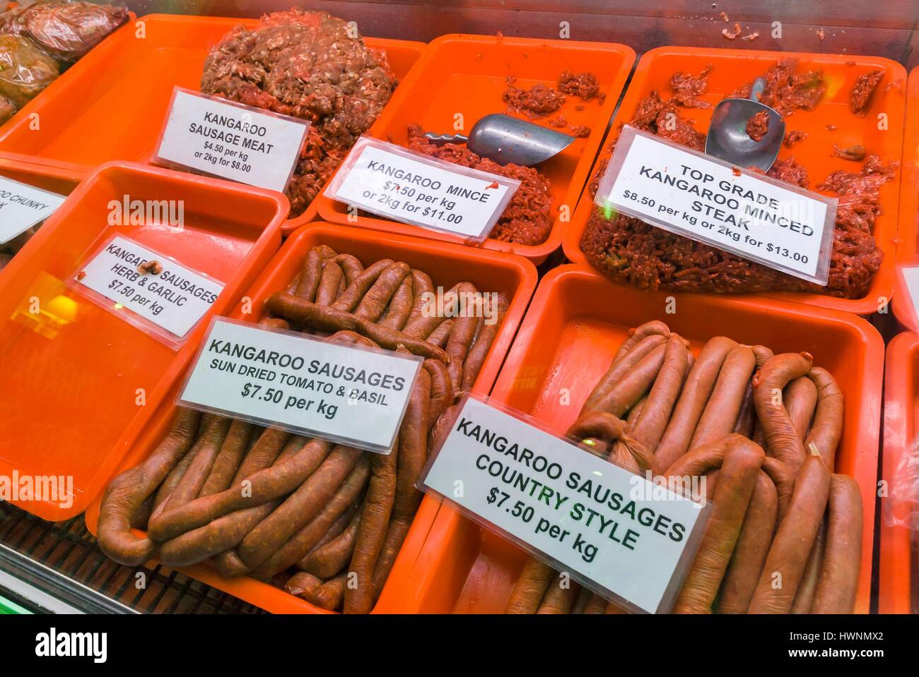 Australia, South Australia, Adelaide, Central Market, Kangaroo Meat & Sausage Stock Photo Alamy