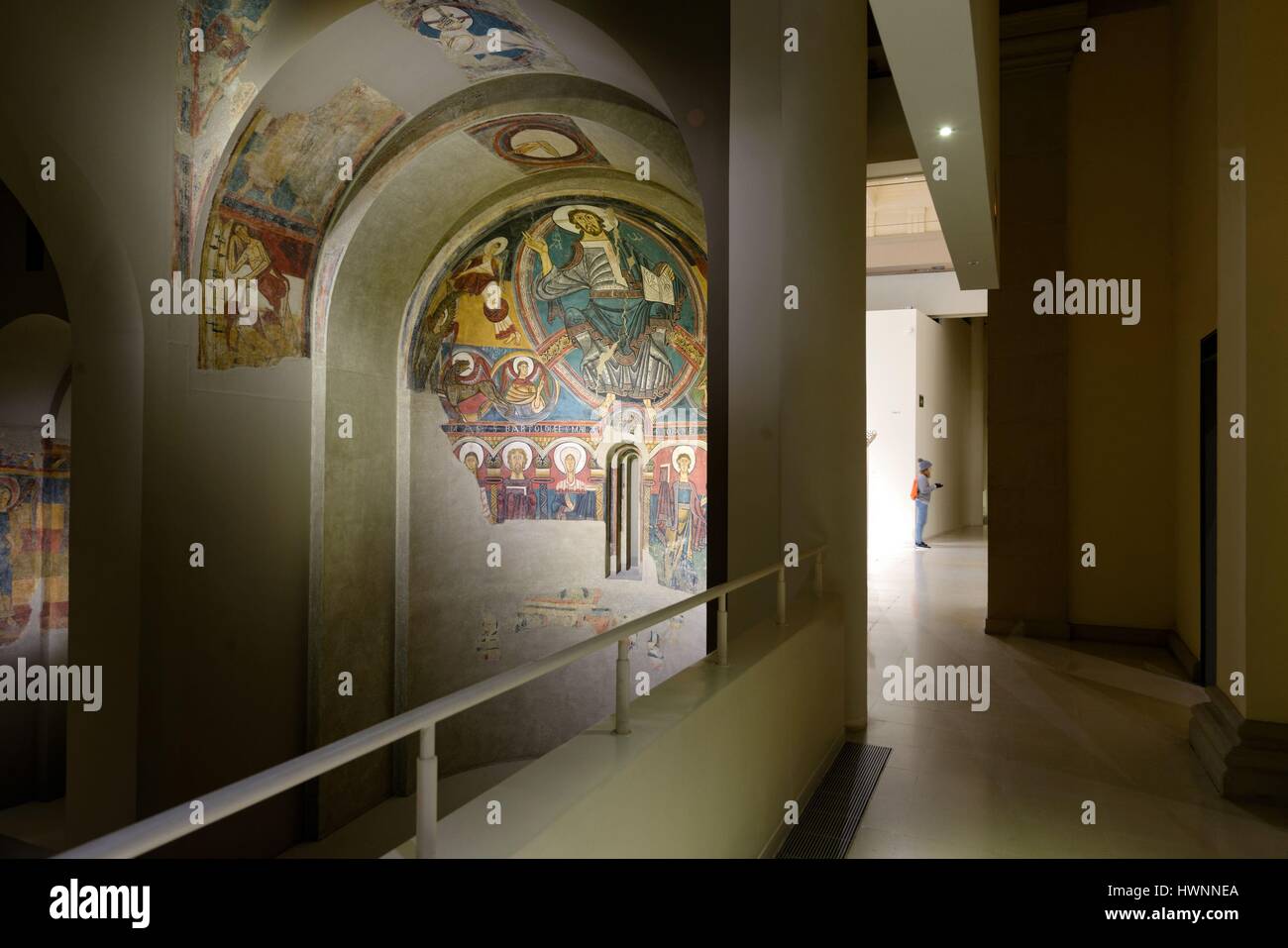 Spain, Catalonia, Barcelona, Montjuic, Montjuic National Palace (Palau Nacional) in which there is the Museu Nacional d'Art de Catalunya (MNAC), Catalonia's National Art Museum, Romanic section, apse of Sant Climent de Taüll Stock Photo