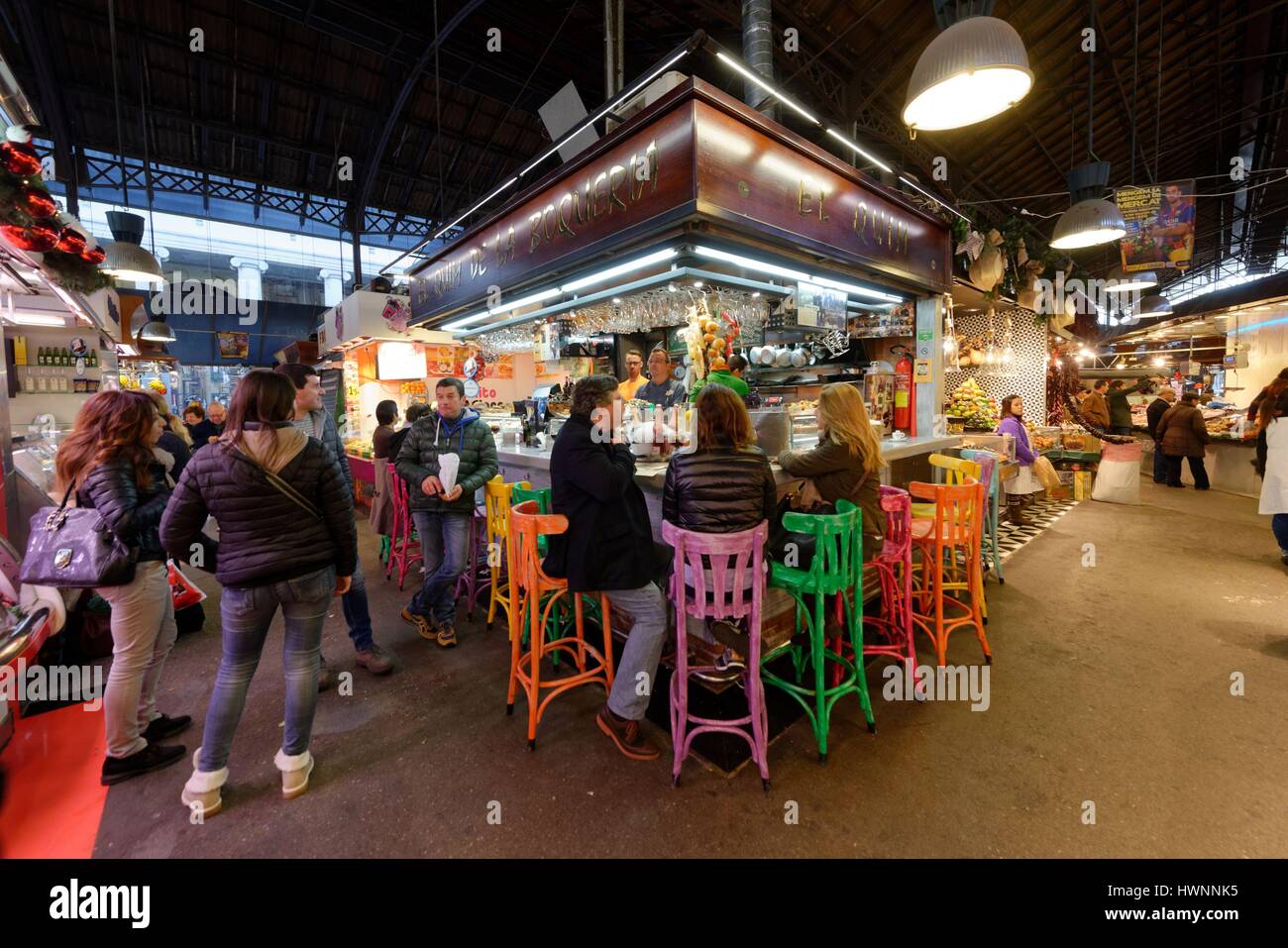 Spain, Catalonia, Barcelona, La Rambla, Boqueria market, tapas bar
