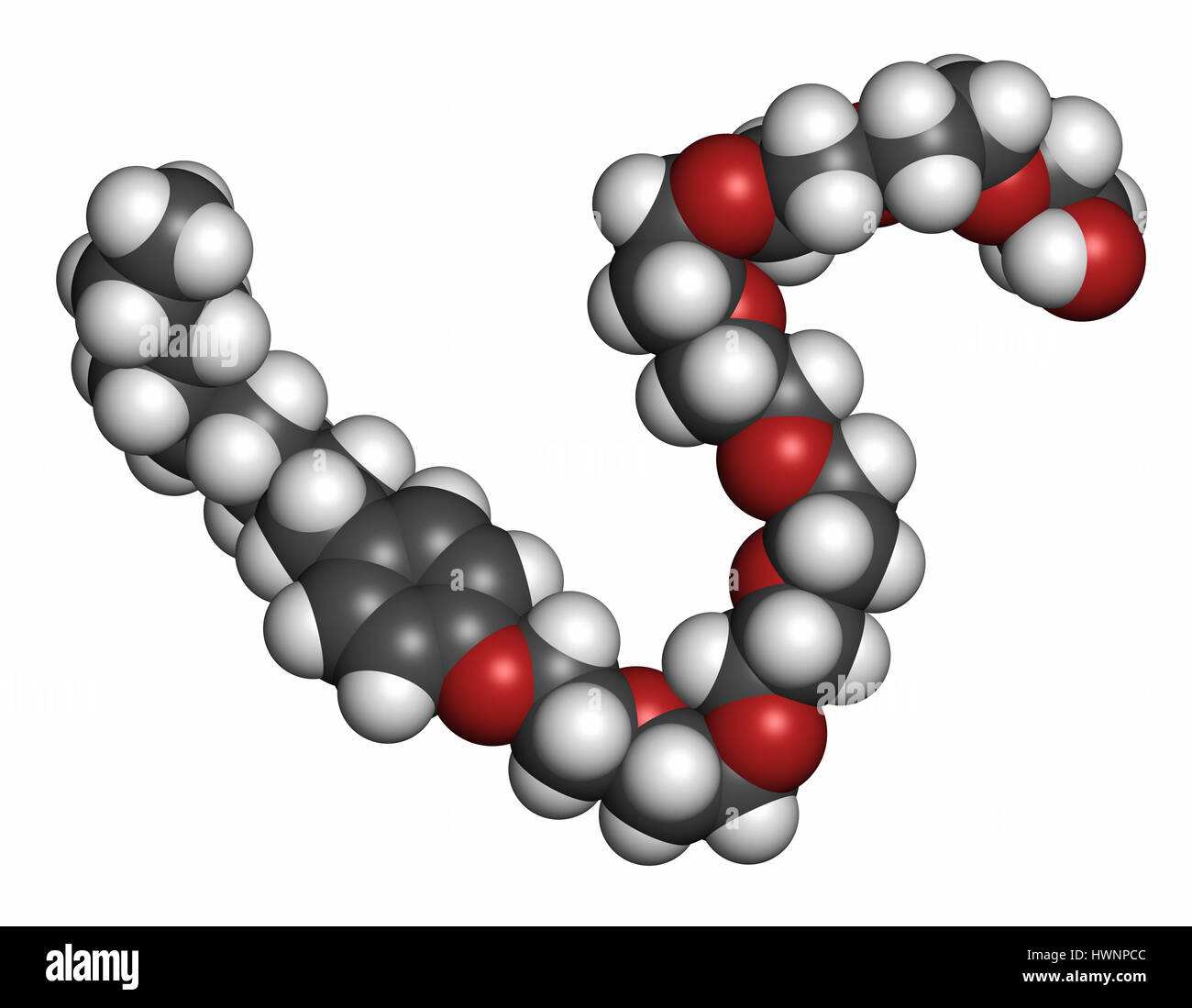 Nonoxynol-9 spermicide molecule. 3D rendering. Atoms are represented as ...