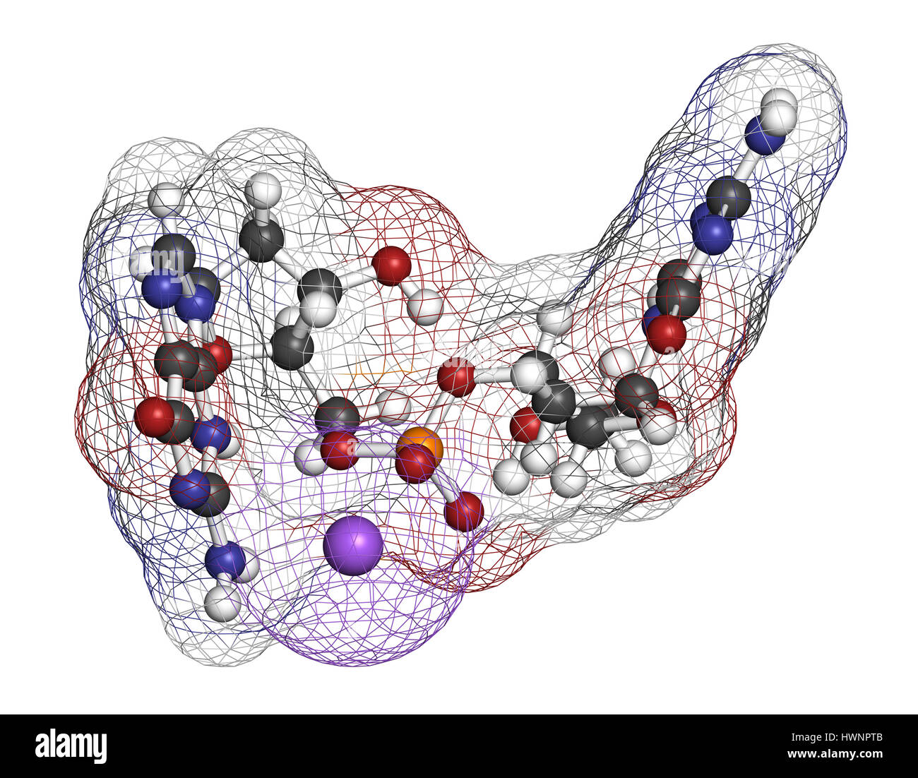 Guadecitabine cancer drug molecule (DNA methyltransferase inhibitor). 3D rendering. Atoms are represented as spheres with conventional color coding: h Stock Photo