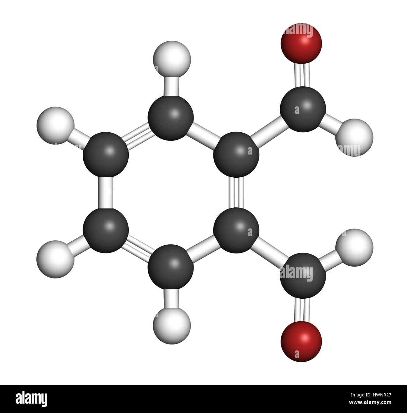 Phthalaldehyde (orthophthalaldehyde, OPA) disinfectant molecule. 3D