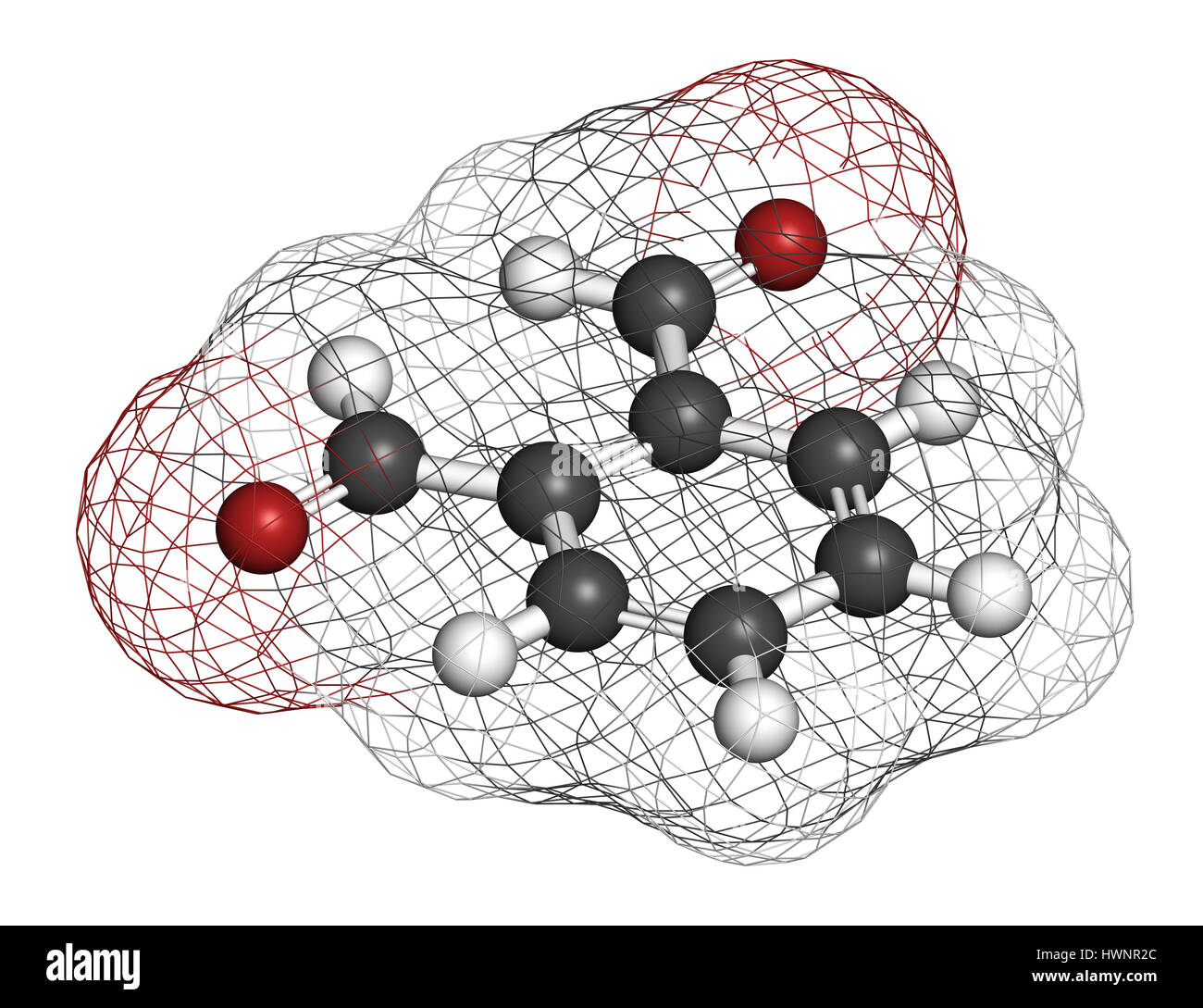 Phthalaldehyde (orthophthalaldehyde, OPA) disinfectant molecule. 3D