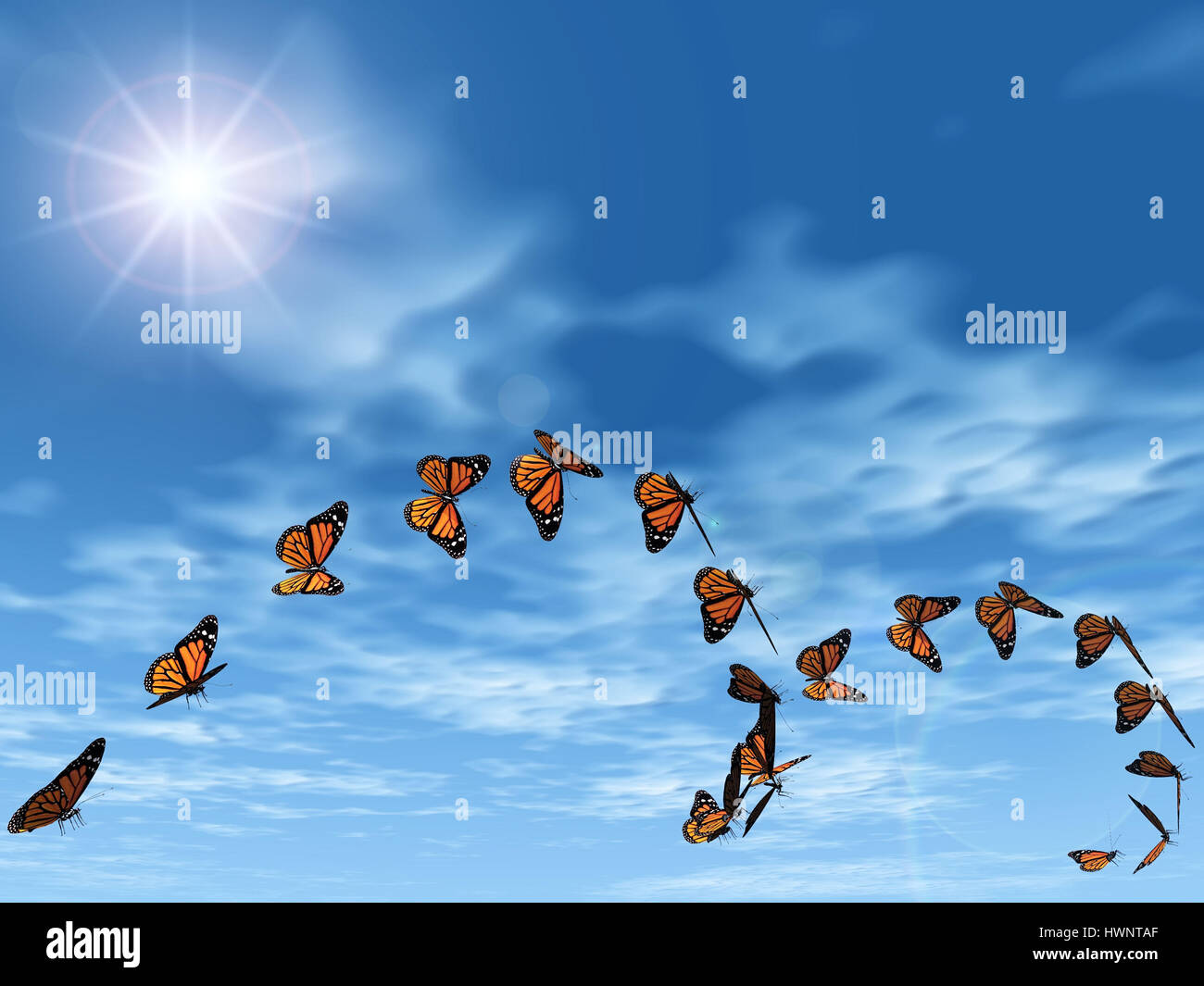 the shape of butterflies on blue sky Stock Photo - Alamy