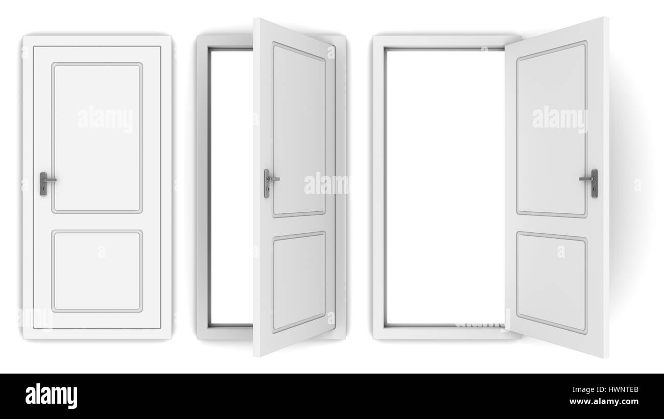 3d Illustration Of White Door Open And Closed Stock Photo
