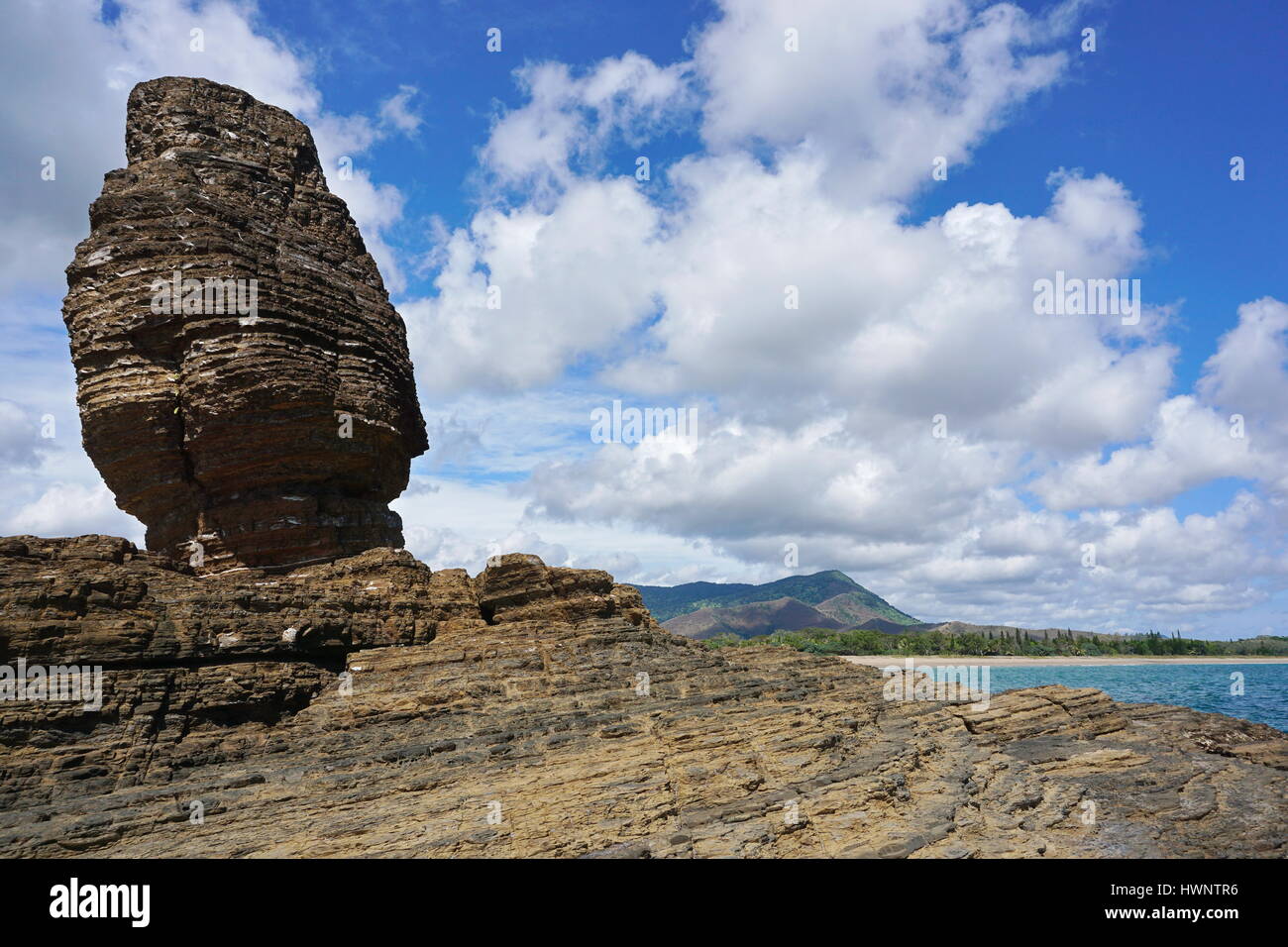 Rock formation on the seashore, the Bonhomme of Bourail, New Caledonia, Grande Terre island, south Pacific Stock Photo