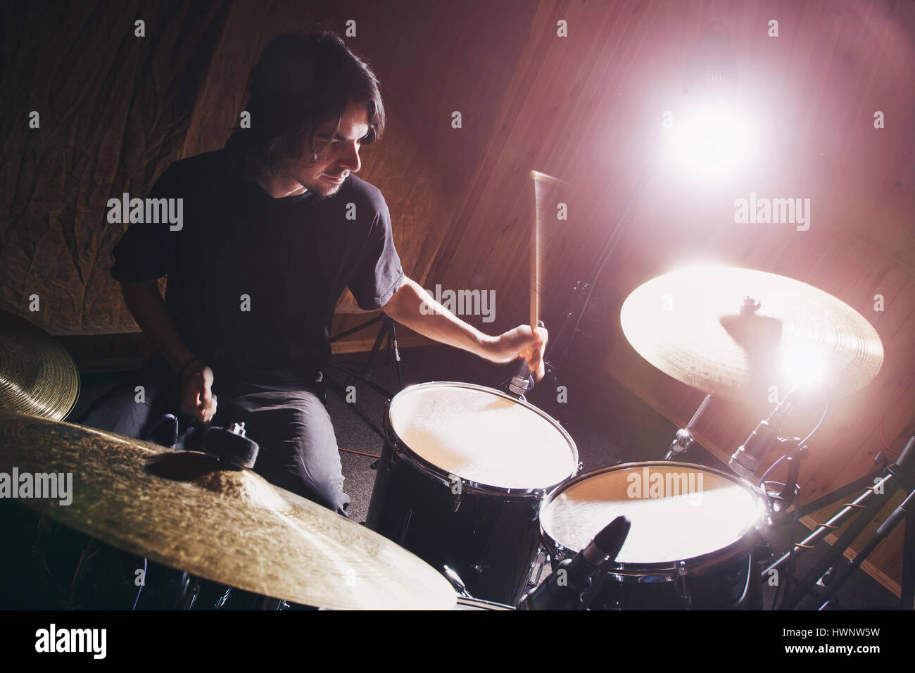 Rock and roll drummer Stock Photo