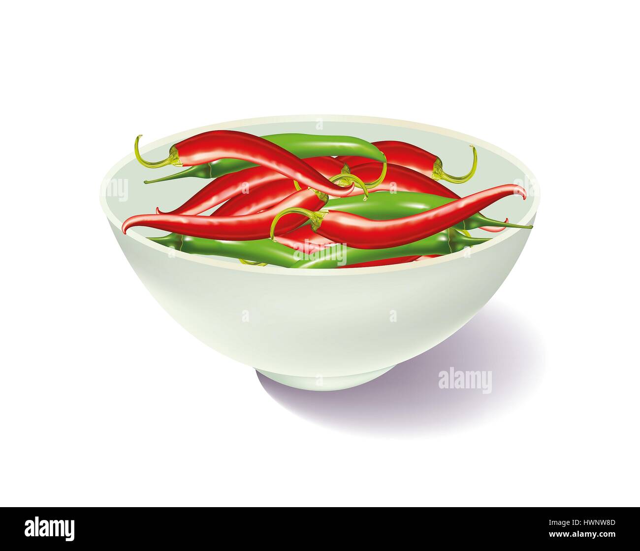Mixed chilies in a bowl Stock Photo