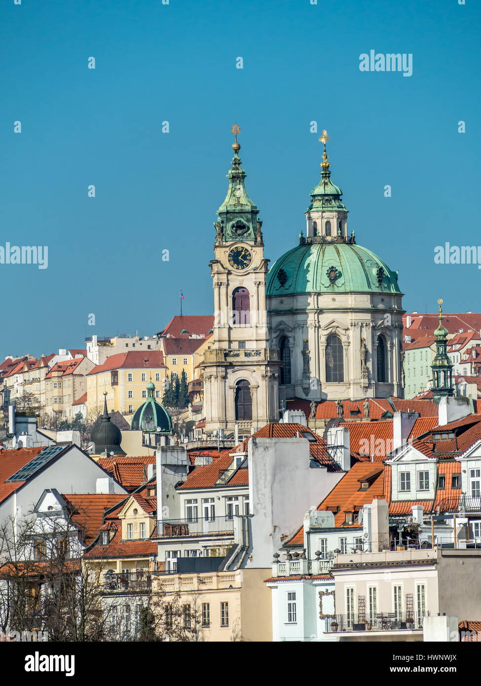 View of the Lesser Town and St. Nicholas Church in Prague, Czech Republic Stock Photo