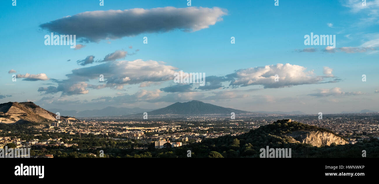 the plain between Naples and Caserta with the Vesuvius volcano in the middle Stock Photo
