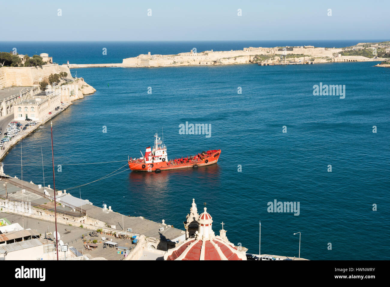 A red tanker ship moored in the Grand Harbour at Valetta Malta Stock ...