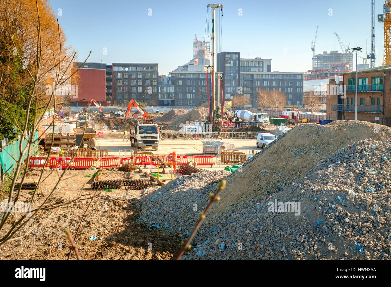 Building site in Fish Island, Hackney Wick, East London, part of post Olympic development Stock Photo