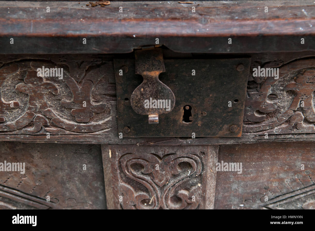 old antique wooden chest with padlock clasp Stock Photo Alamy