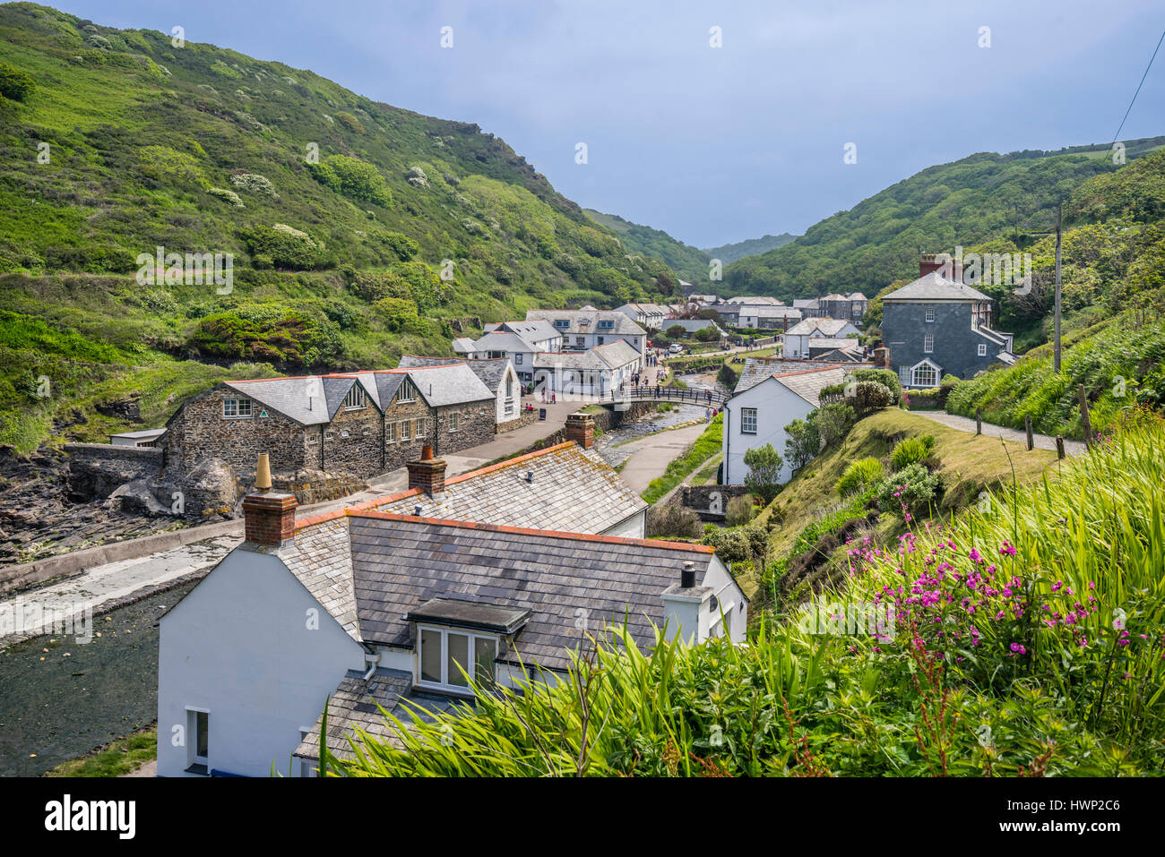 United Kingdom, South West England, Conwall, Boscastle village extending up the valley of the  River Valency Stock Photo
