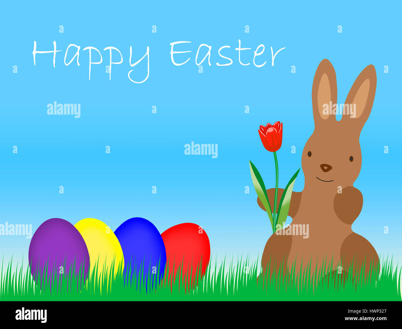 Easter Bunny with Tulip and Easter Eggs on grassland Stock Photo - Alamy