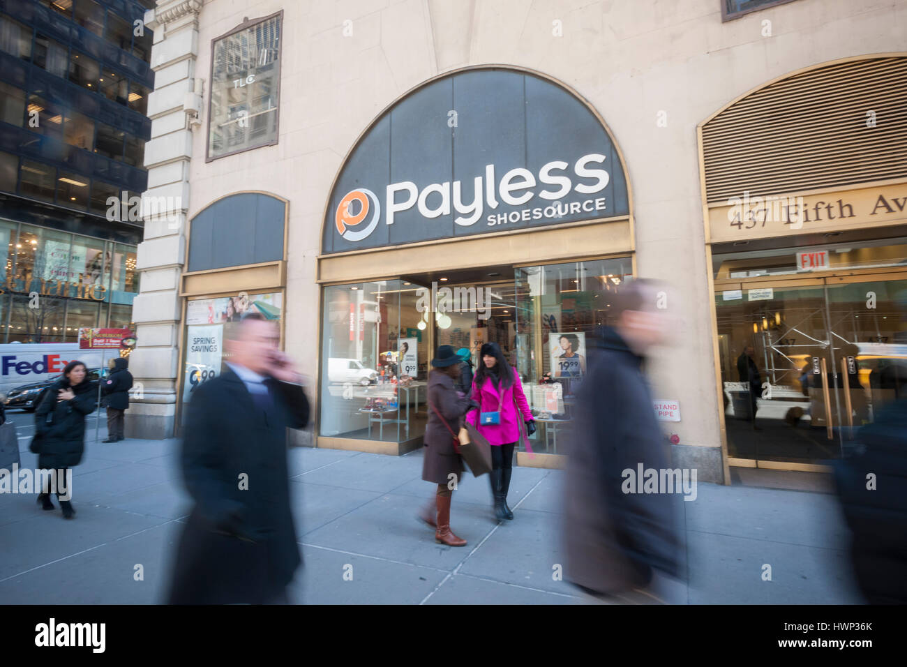 A soon to be closed Payless ShoeSource store in New York on Wednesday, March 22, 2017. Payless plans to shutter between 400 and 500 stores and is reported to be ready to seek bankruptcy protection next week. (© Richard B. Levine) Stock Photo