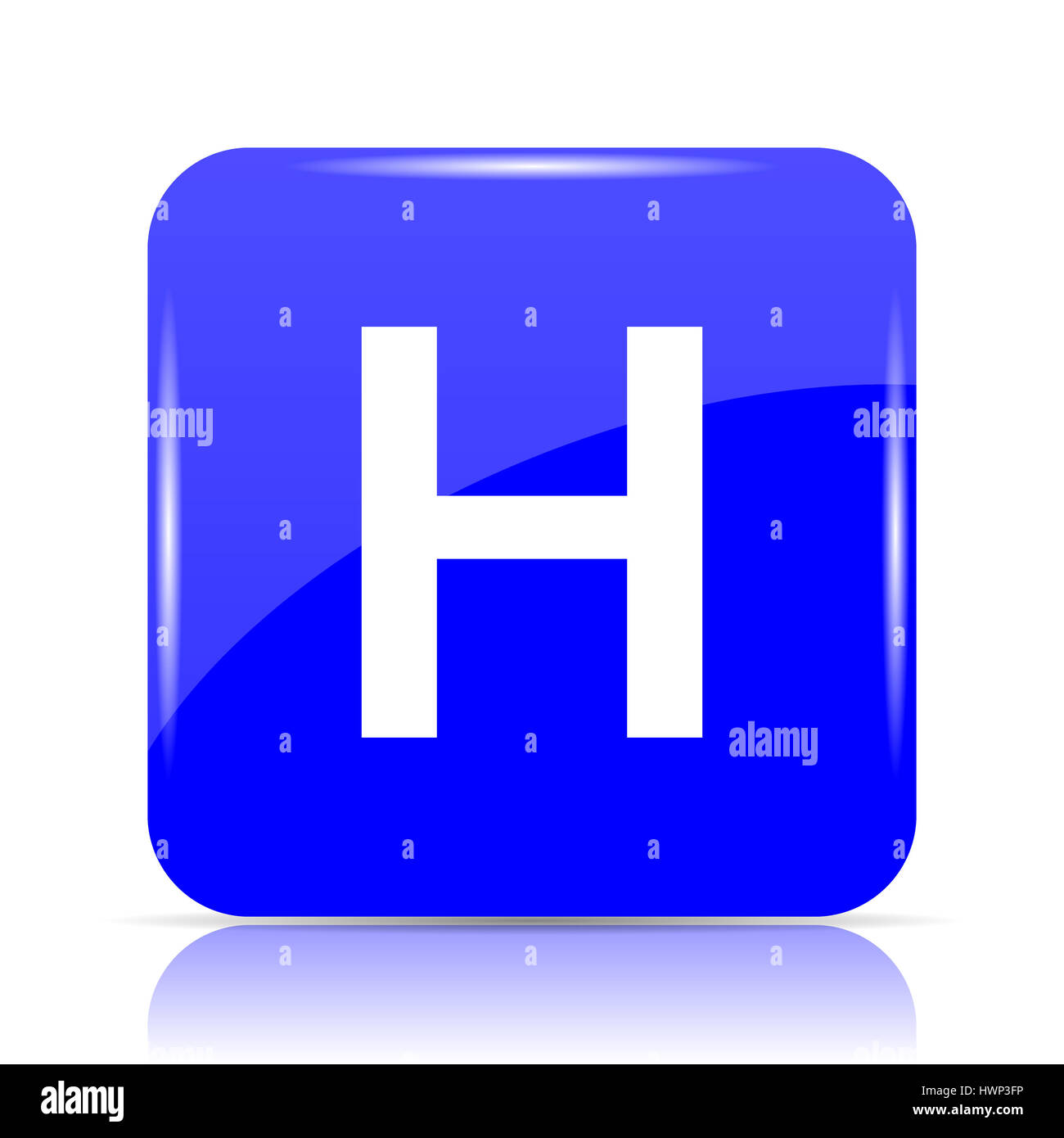 Hospital icon, blue website button on white background. Stock Photo