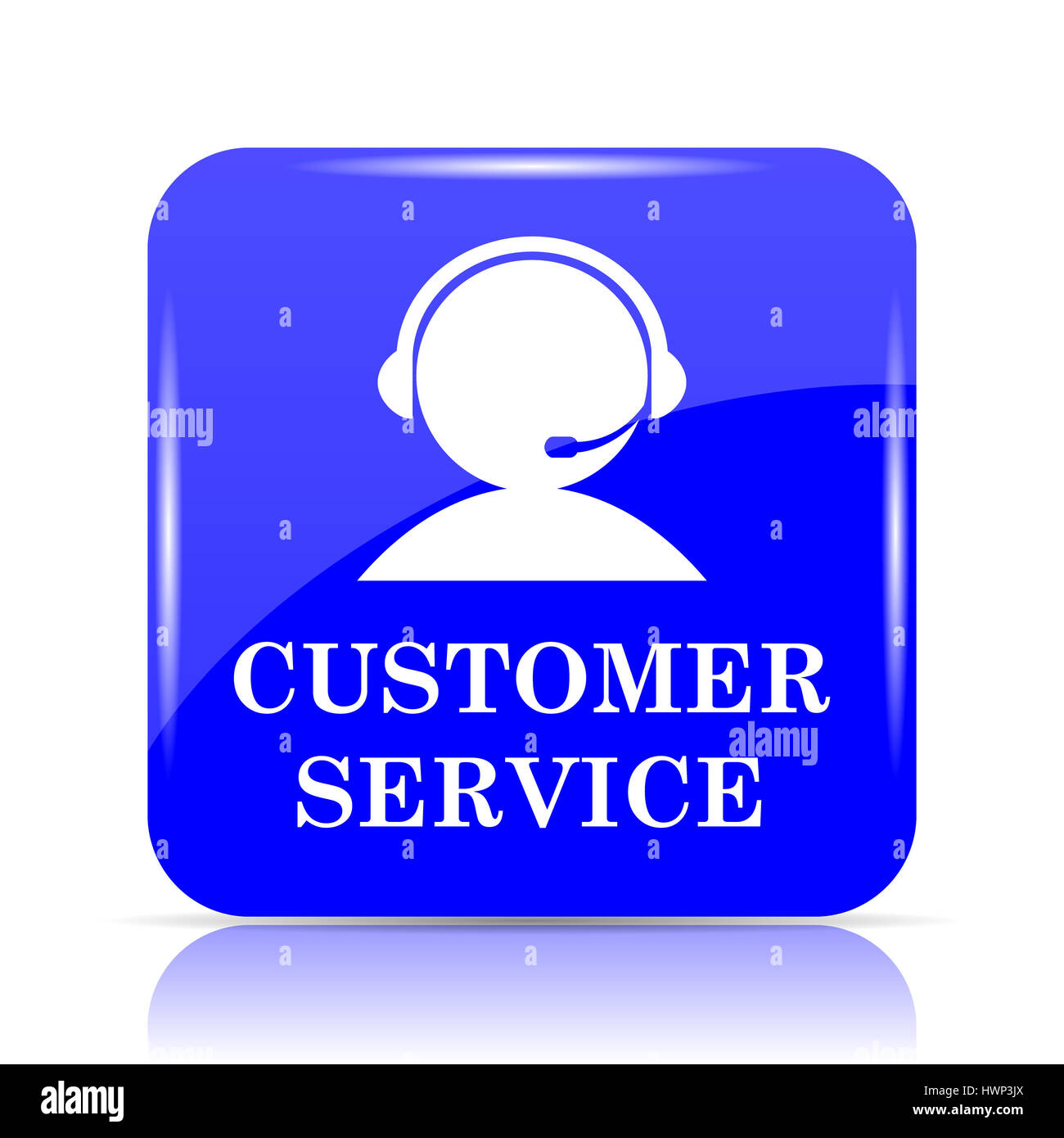 Customer service icon, blue website button on white background Stock Photo Alamy