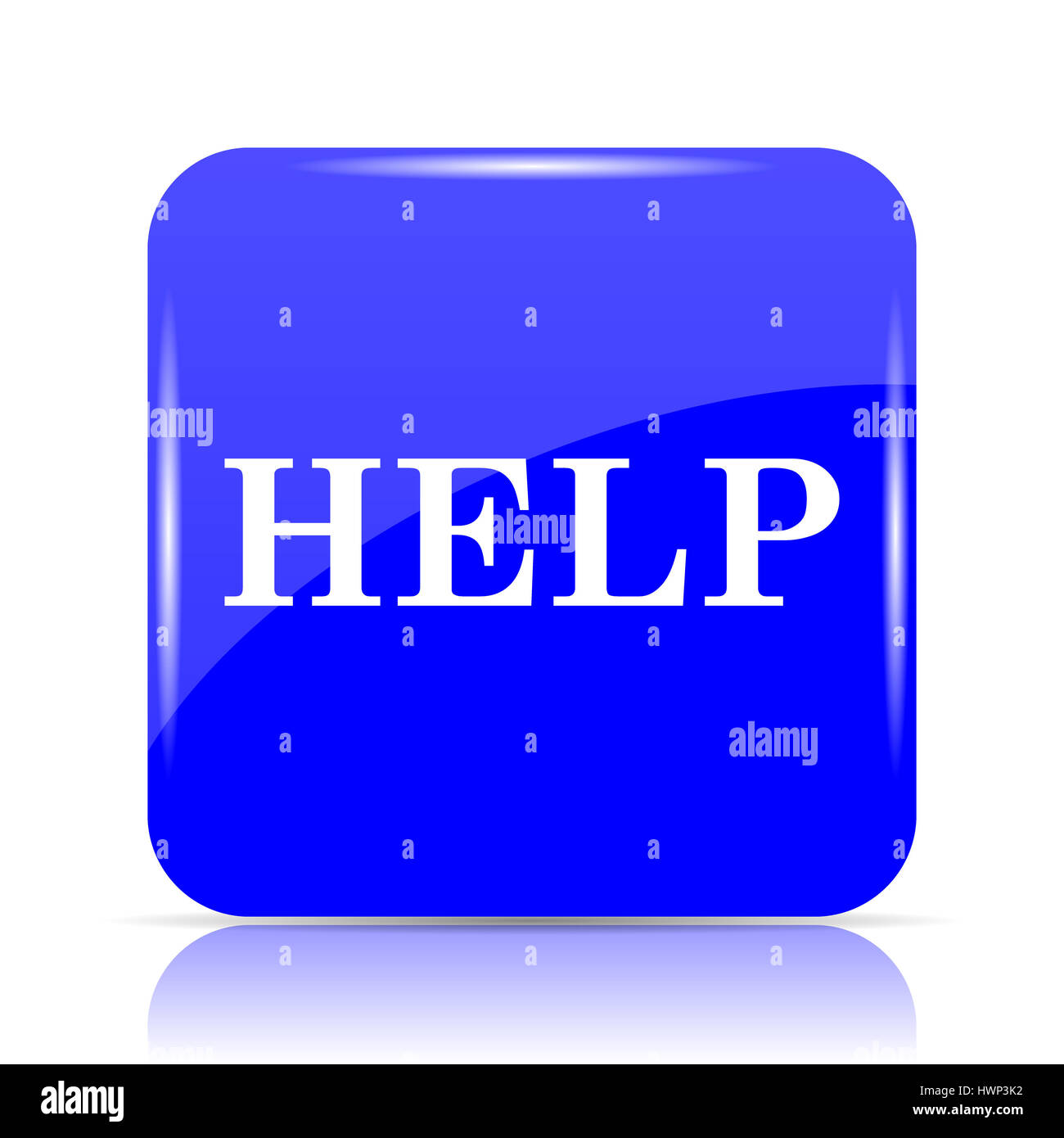 Help icon, blue website button on white background Stock Photo - Alamy