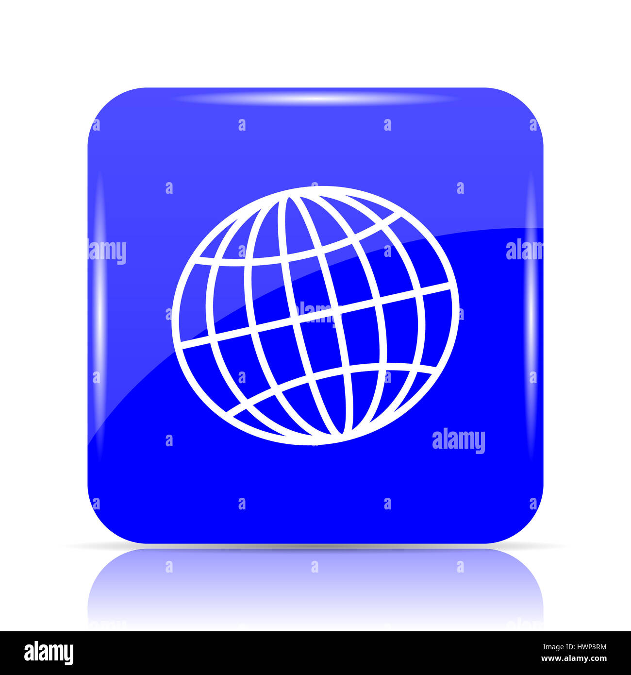 Globe icon, blue website button on white background Stock Photo - Alamy