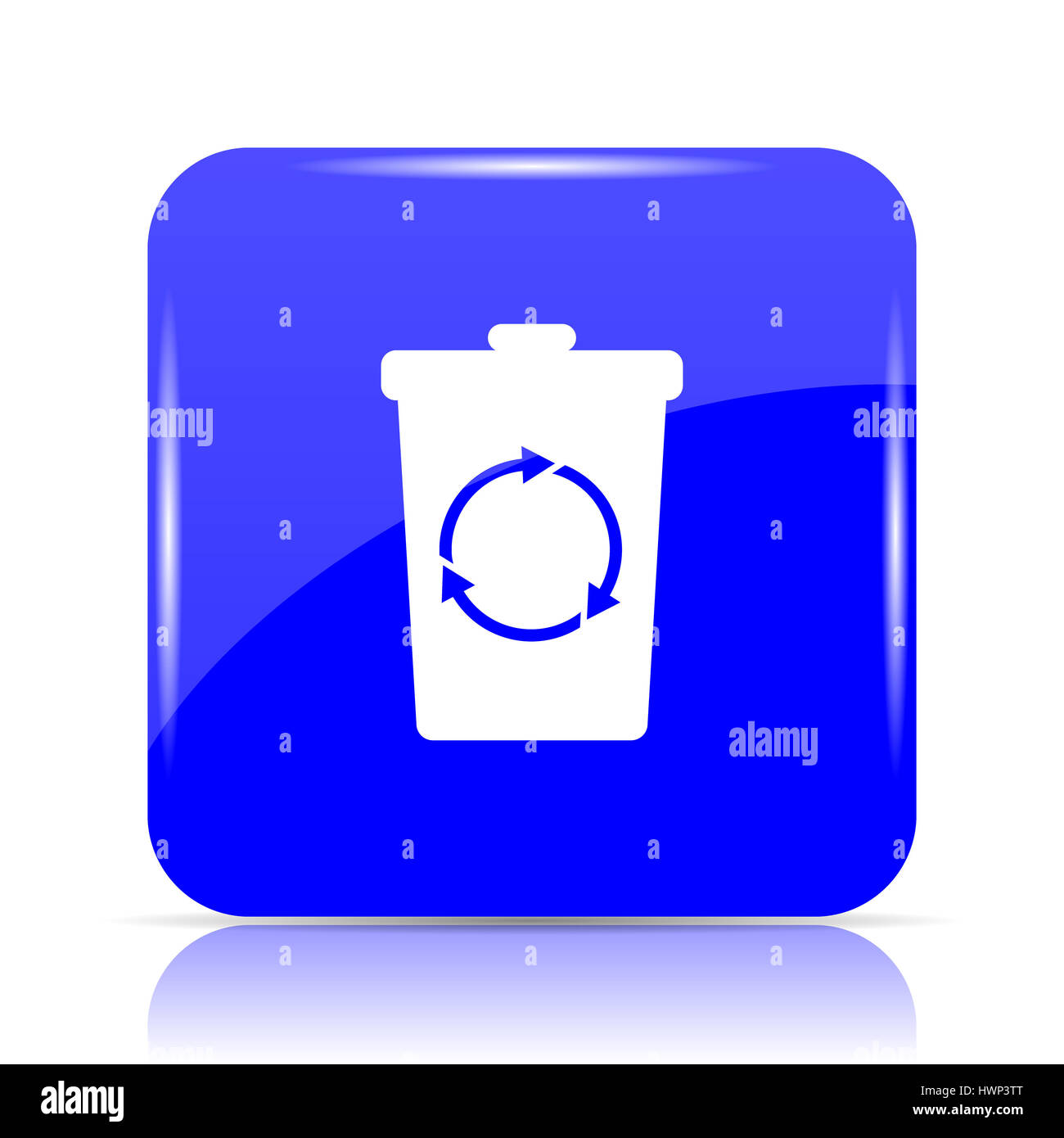 Recycle bin icon, blue website button on white background Stock Photo ...