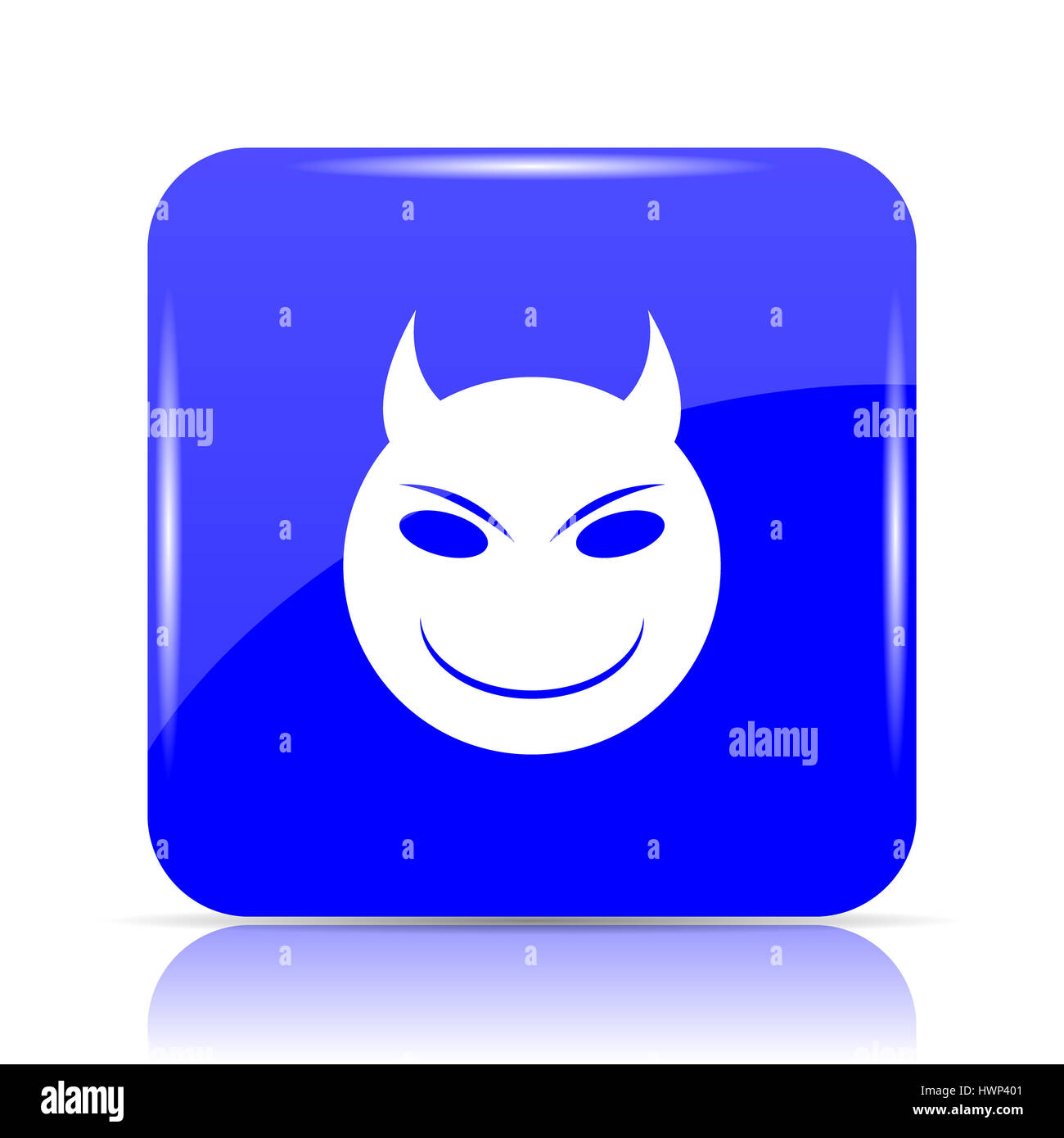 Evil icon, blue website button on white background Stock Photo - Alamy