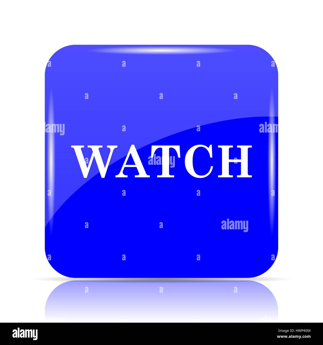 Watch icon, blue website button on white background Stock Photo - Alamy
