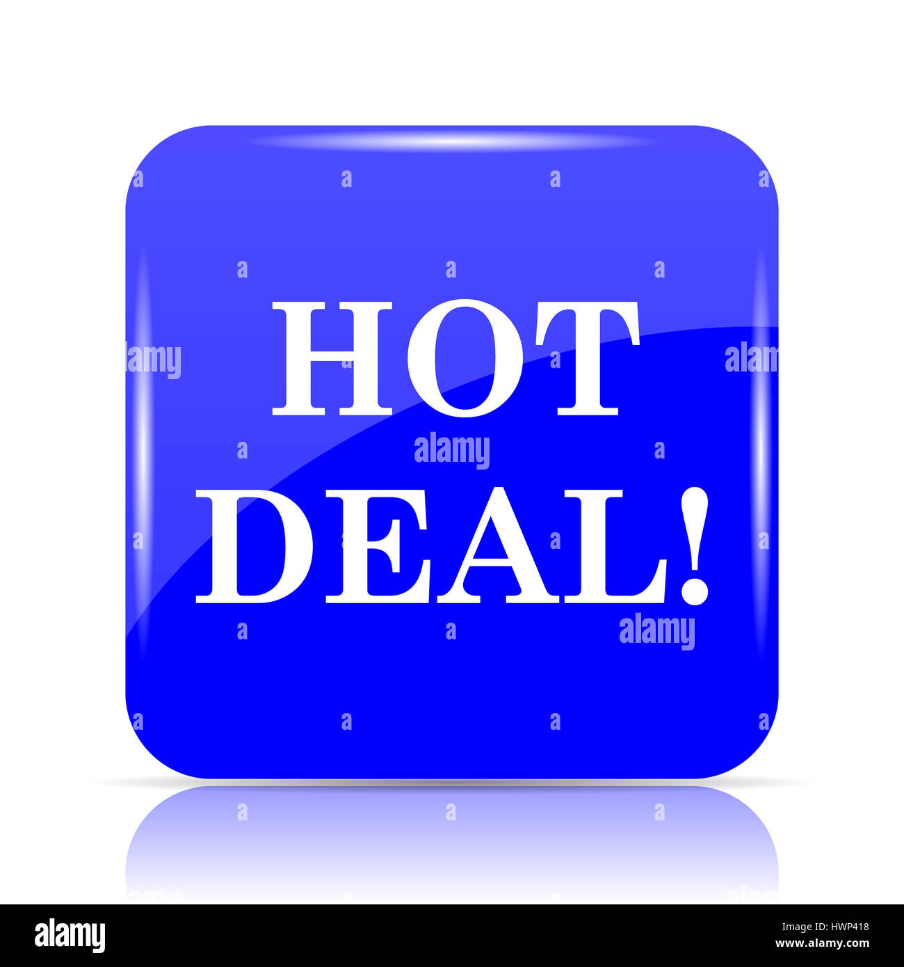 Hot deal icon, blue website button on white background Stock Photo - Alamy