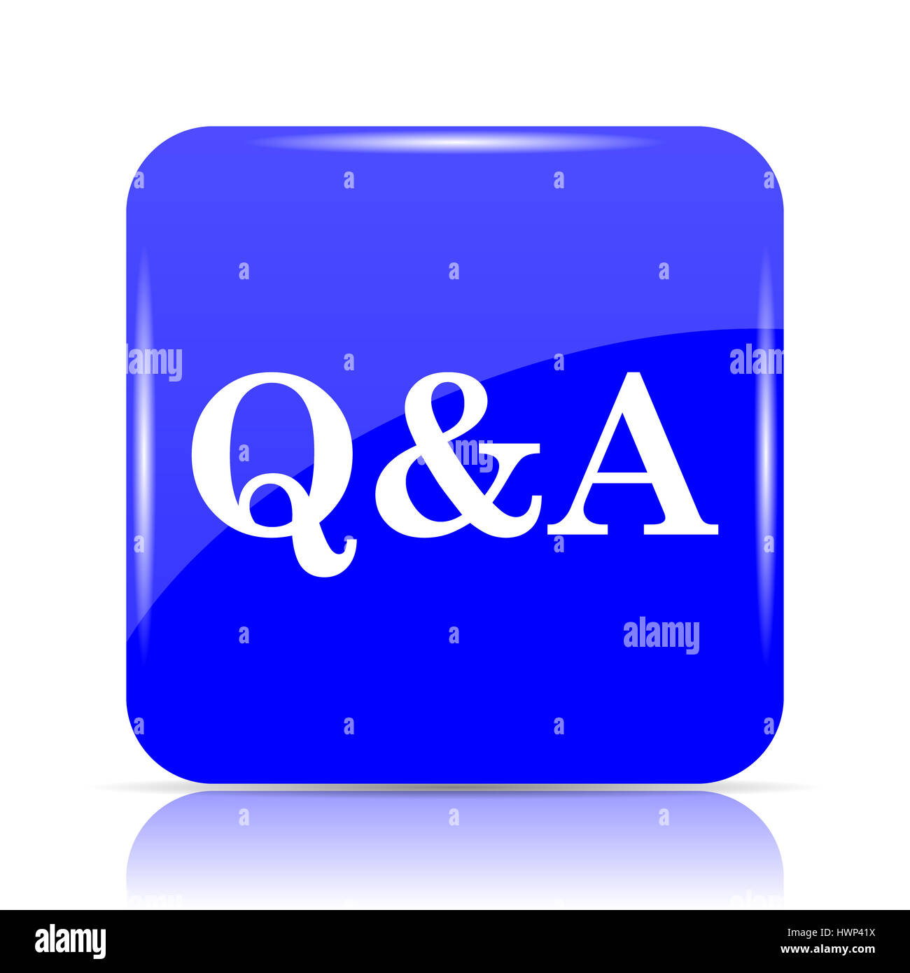Q&A icon, blue website button on white background Stock Photo - Alamy