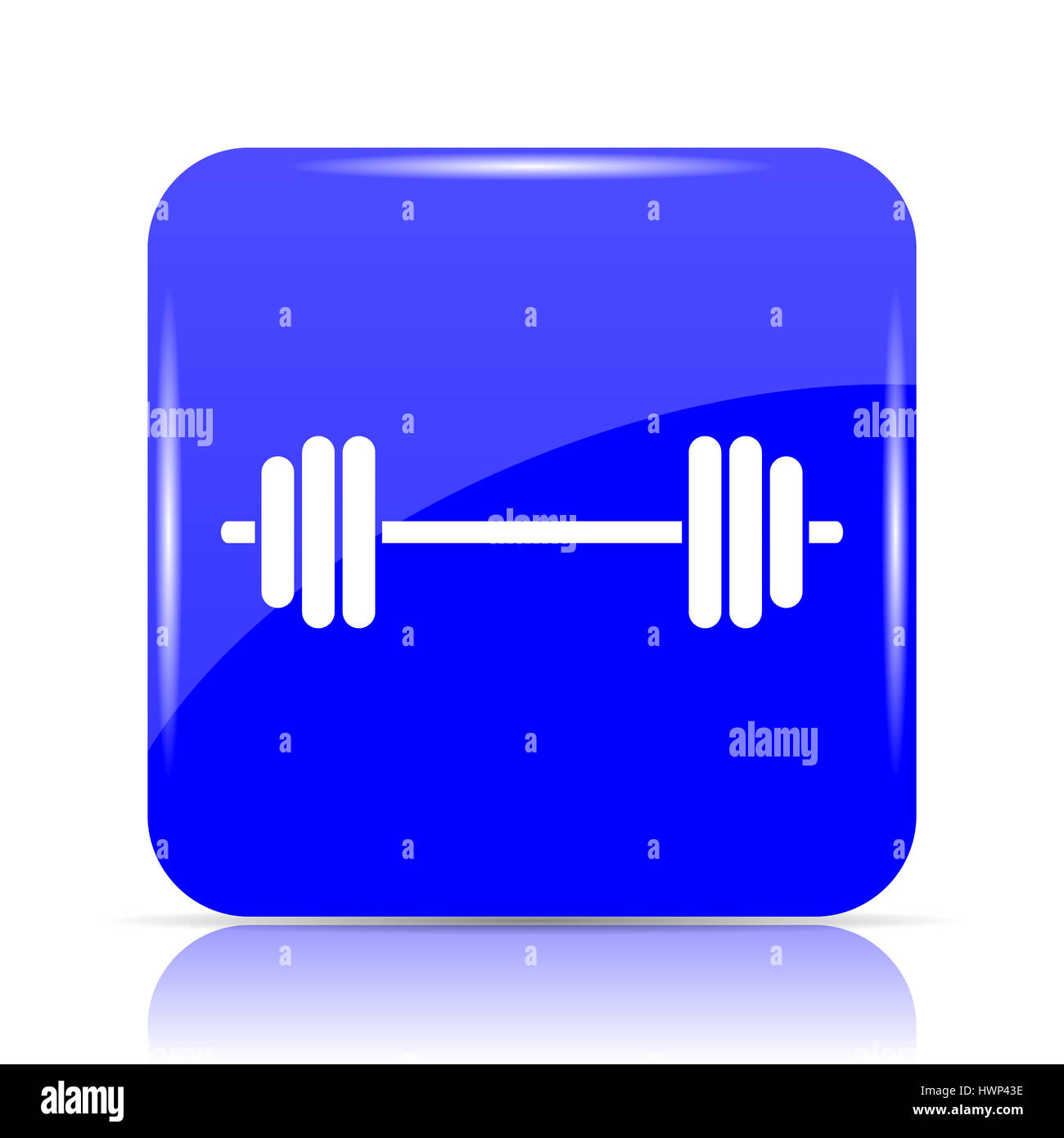 Weightlifting icon, blue website button on white background Stock Photo ...