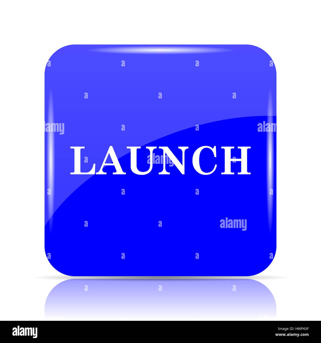 Launch icon, blue website button on white background Stock Photo - Alamy