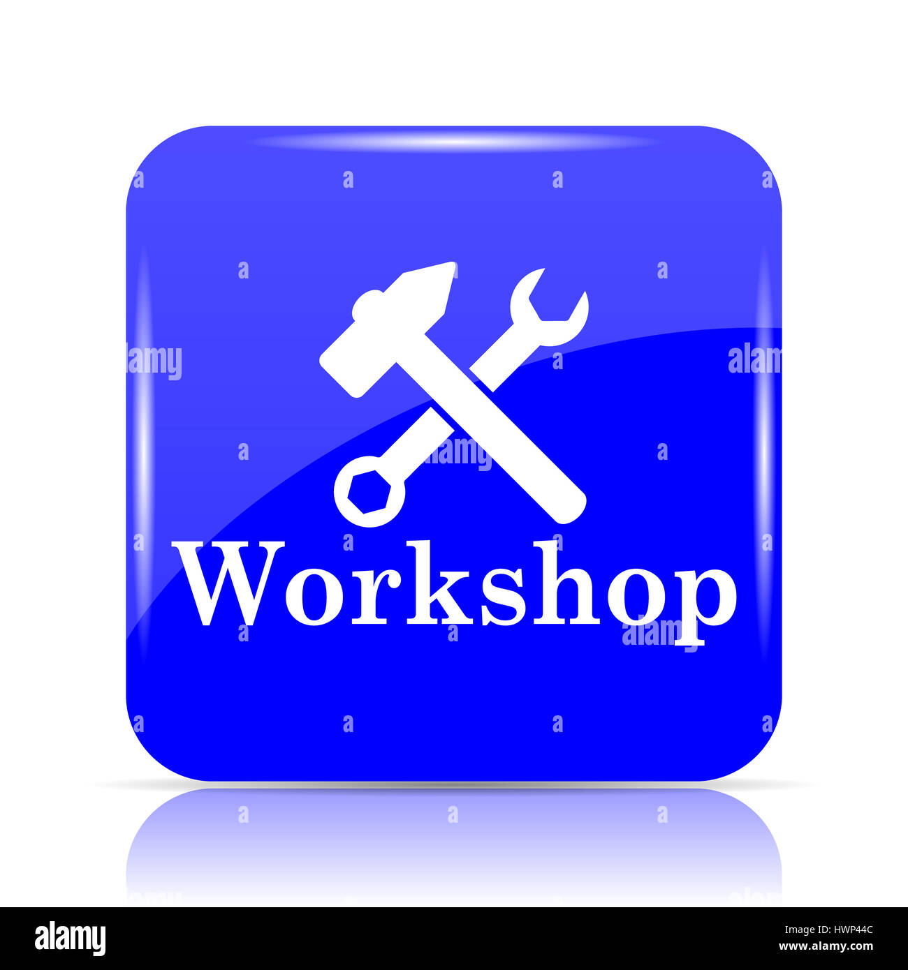 Workshop icon, blue website button on white background. Stock Photo