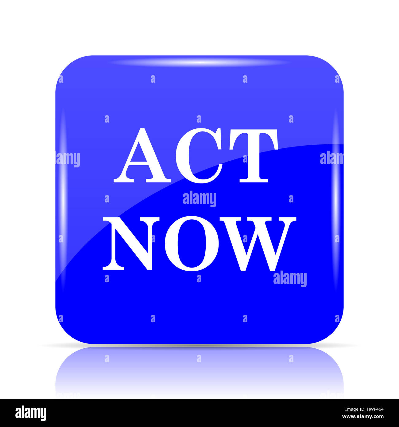 Act now icon, blue website button on white background. Stock Photo