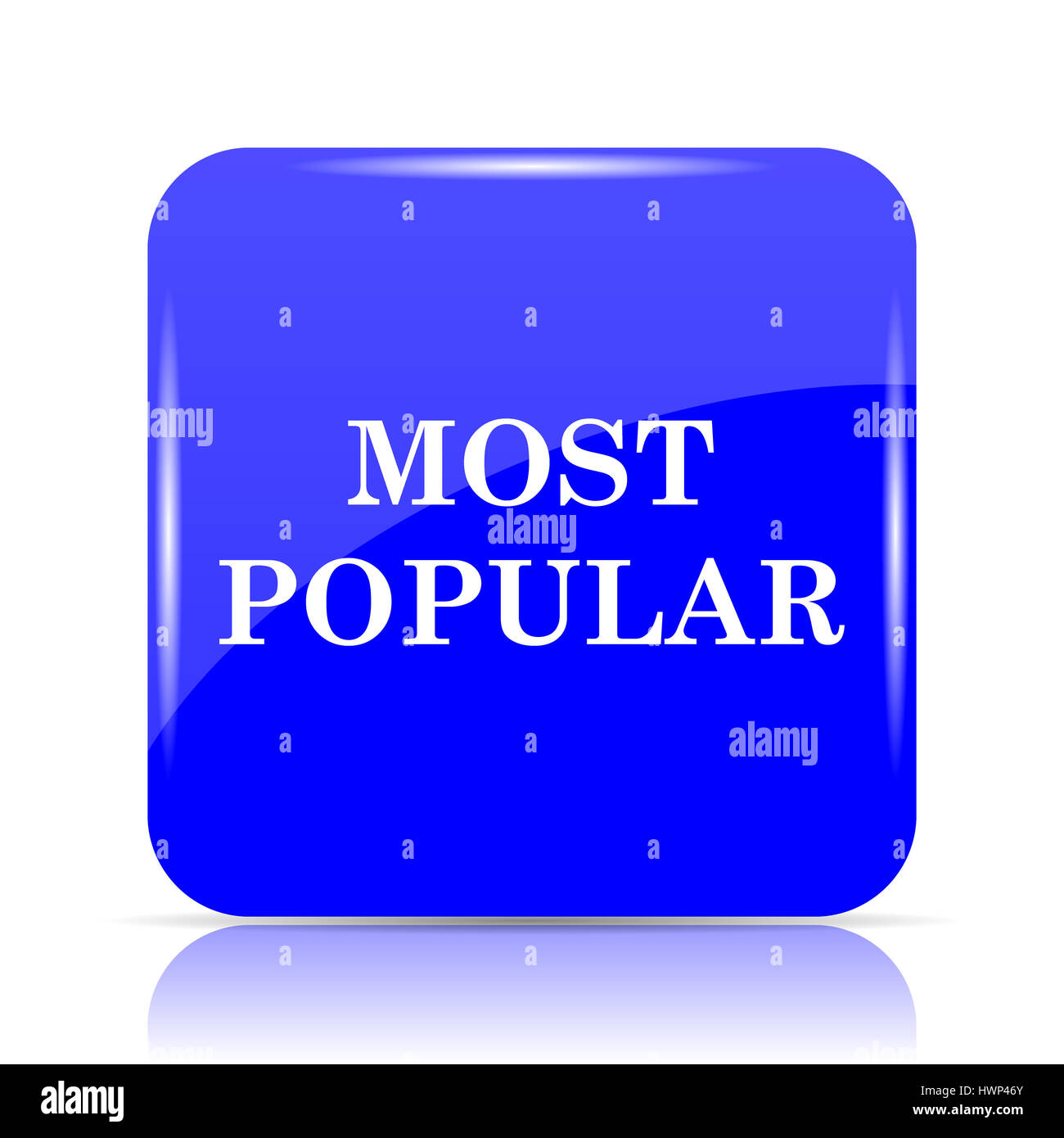 Most popular icon, blue website button on white background Stock Photo