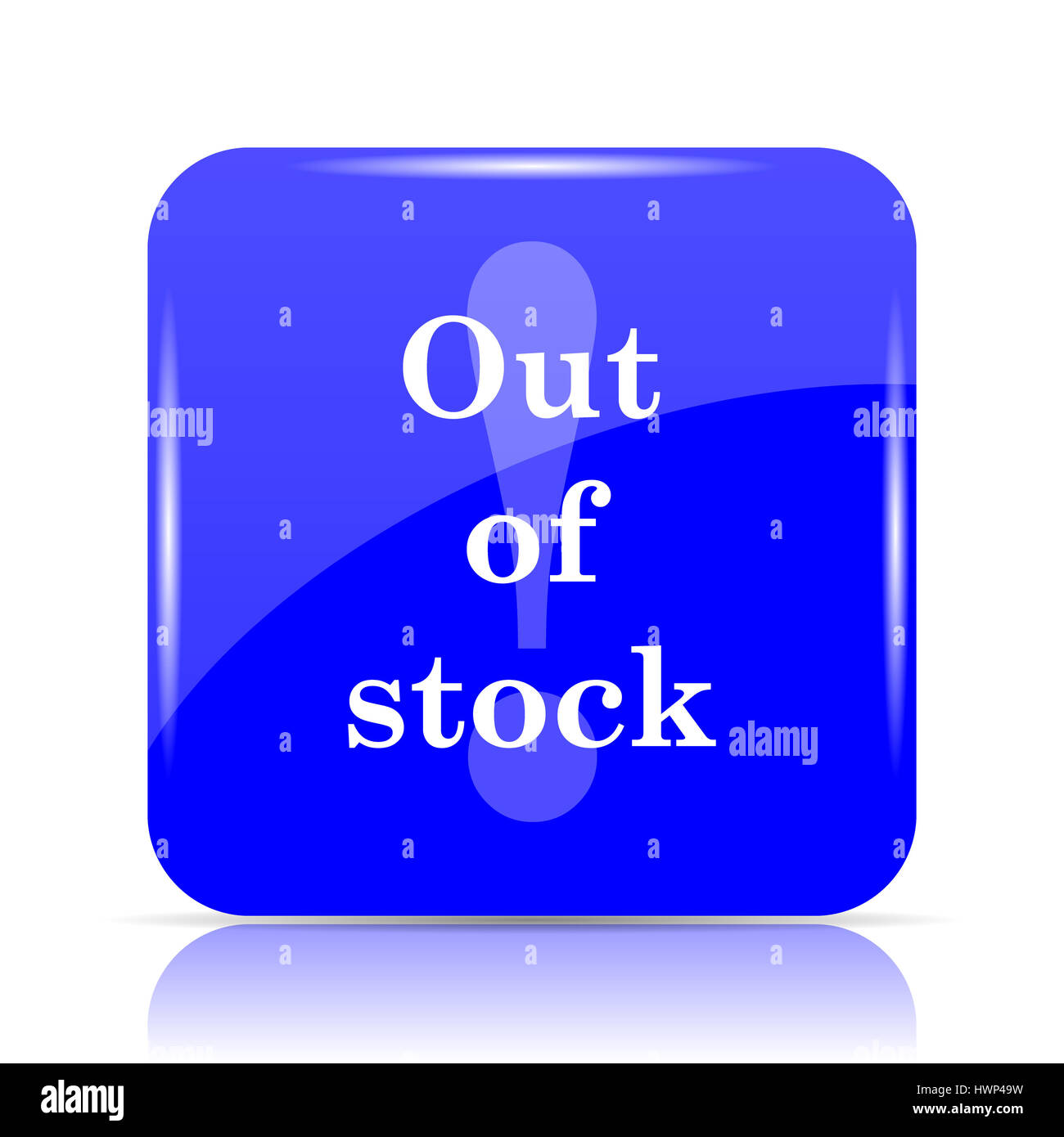 Out of stock icon, blue website button on white background Stock Photo ...
