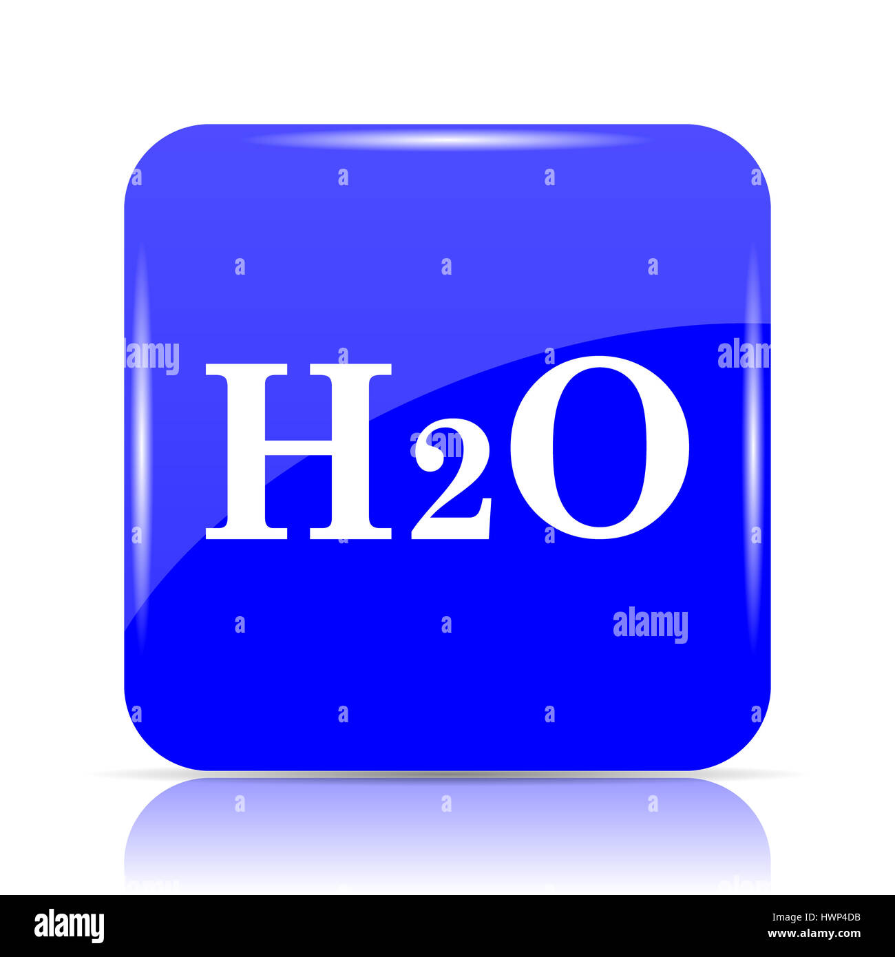 H2O icon, blue website button on white background. Stock Photo