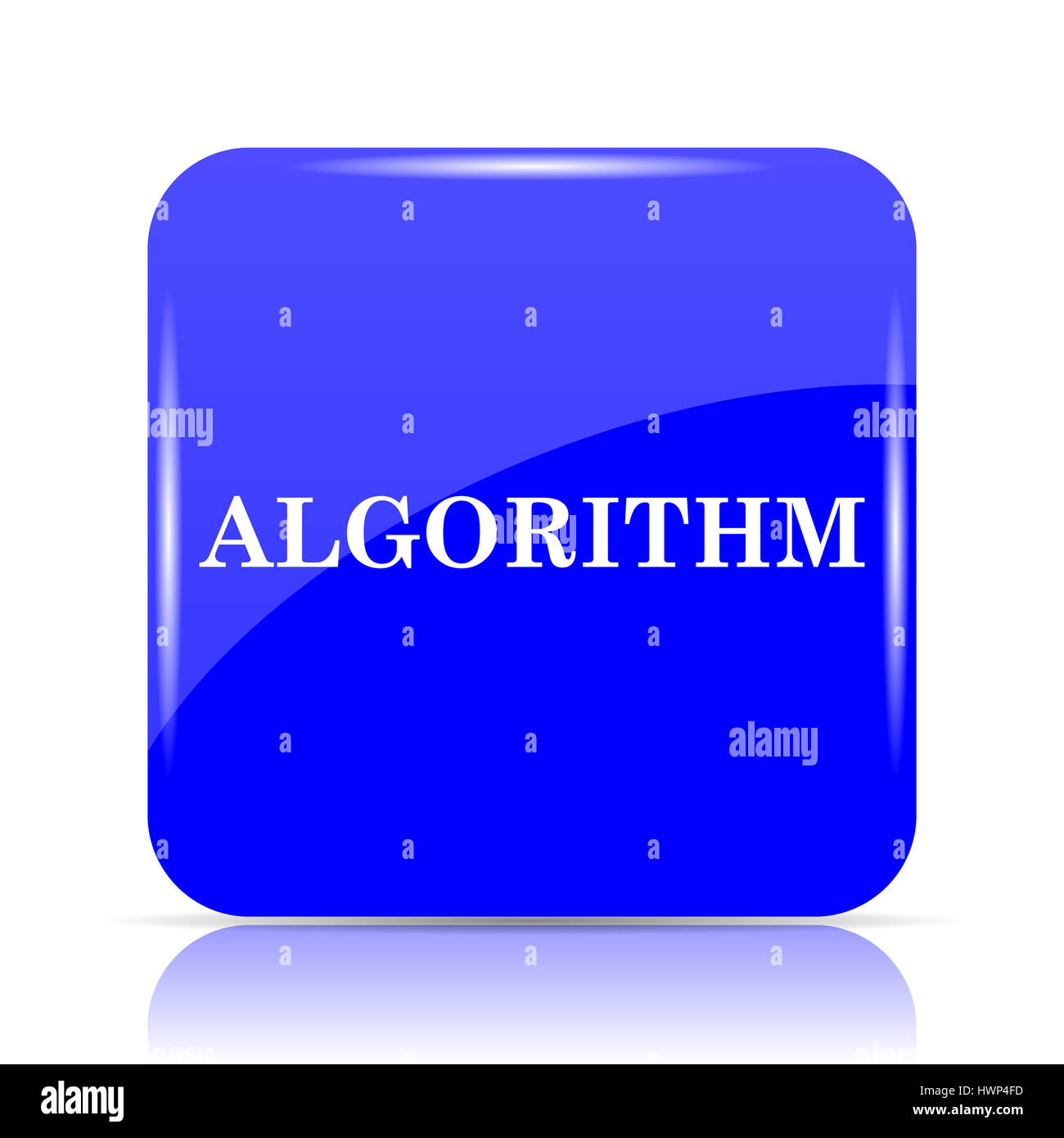 Algorithm icon, blue website button on white background Stock Photo - Alamy