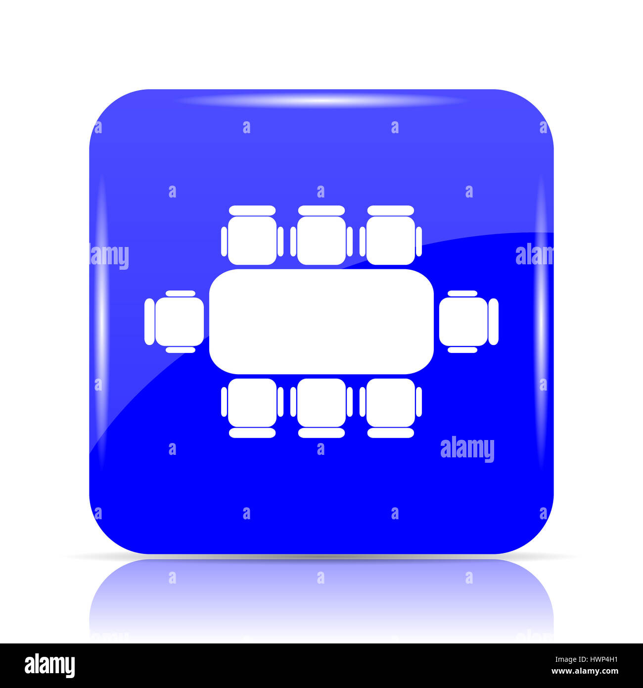Business meeting table icon, blue website button on white background