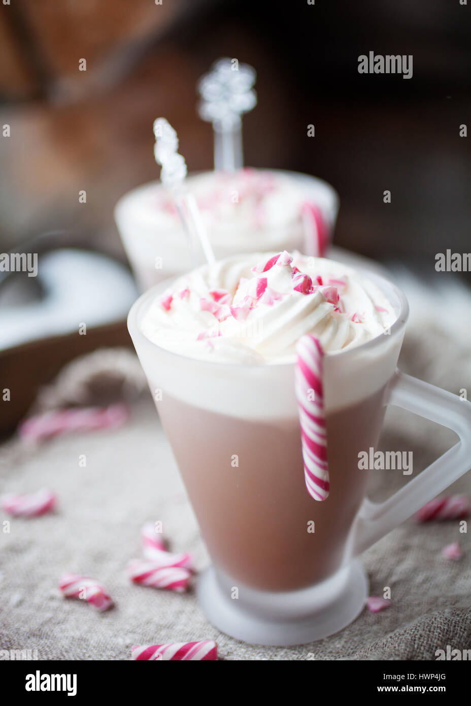 Hot Chocolate with cream and crushed candy canes Stock Photo Alamy