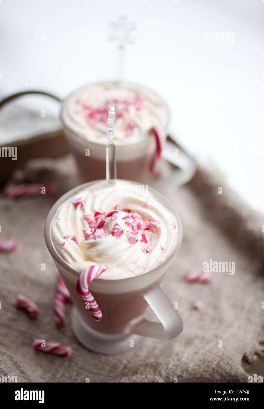 Hot Chocolate With Cream And Crushed Candy Canes Stock Photo Alamy