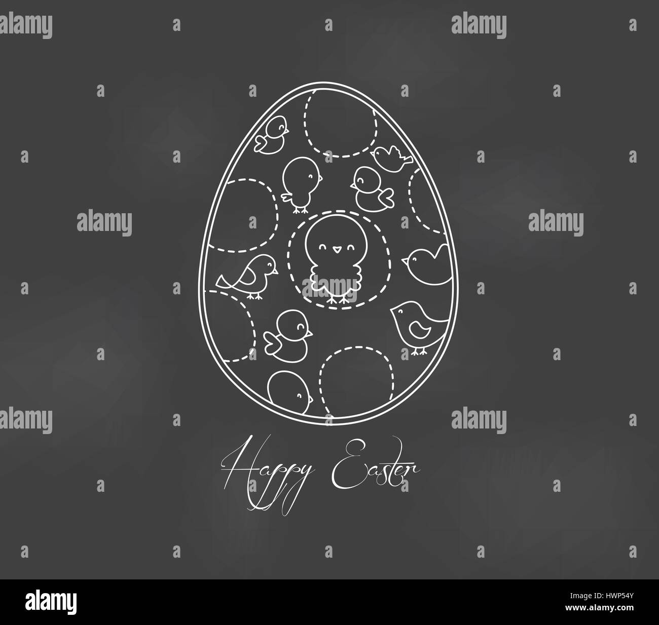 Easter egg painted by hand drawing with chalk on a blackboard Stock